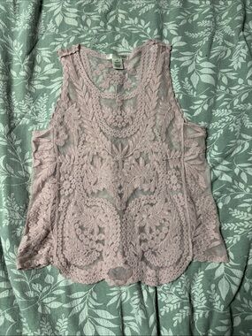 Say What? Mauve Lace Crochet Sleeveless Camisole